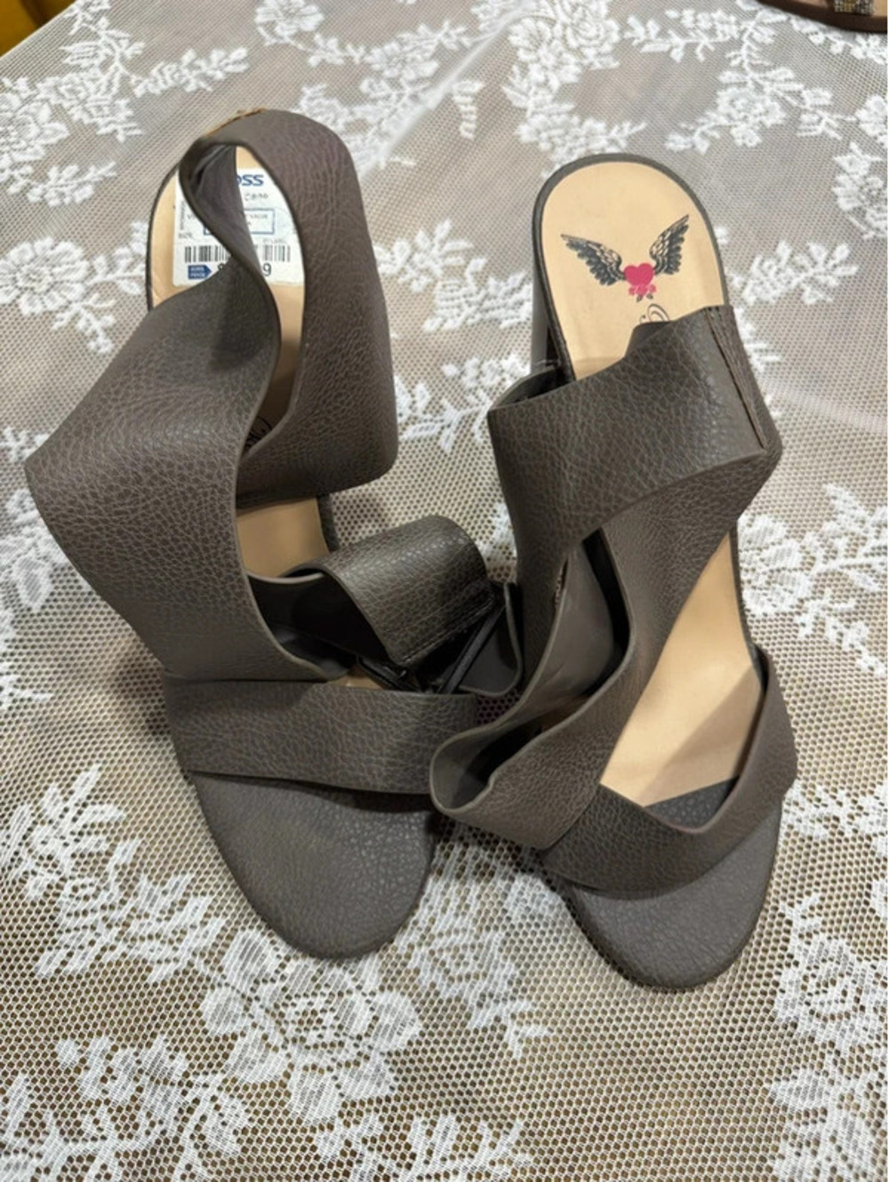 gray strappy heels